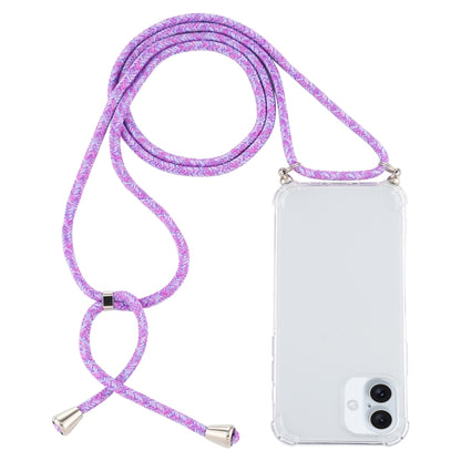 For iPhone 16 Four-Corner Shockproof Transparent TPU Case with Lanyard(Purple) - iPhone 16 Cases by buy2fix | Online Shopping UK | buy2fix