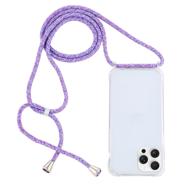 For iPhone 16 Pro Max Transparent Acrylic Airbag Shockproof Phone Protective Case with Lanyard(Purple Rainbow) - iPhone 16 Pro Max Cases by buy2fix | Online Shopping UK | buy2fix