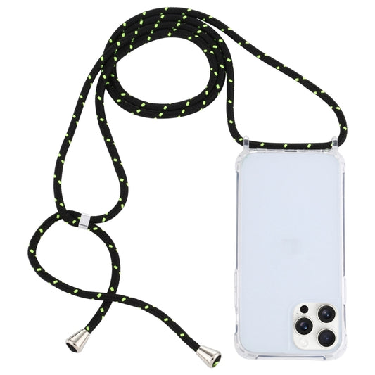 For iPhone 16 Pro Transparent Acrylic Airbag Shockproof Phone Protective Case with Lanyard(Black Green) - iPhone 16 Pro Cases by buy2fix | Online Shopping UK | buy2fix