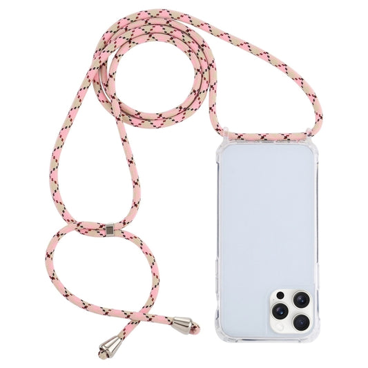 For iPhone 16 Pro Transparent Acrylic Airbag Shockproof Phone Protective Case with Lanyard(Pink Apricot Coffee) - iPhone 16 Pro Cases by buy2fix | Online Shopping UK | buy2fix