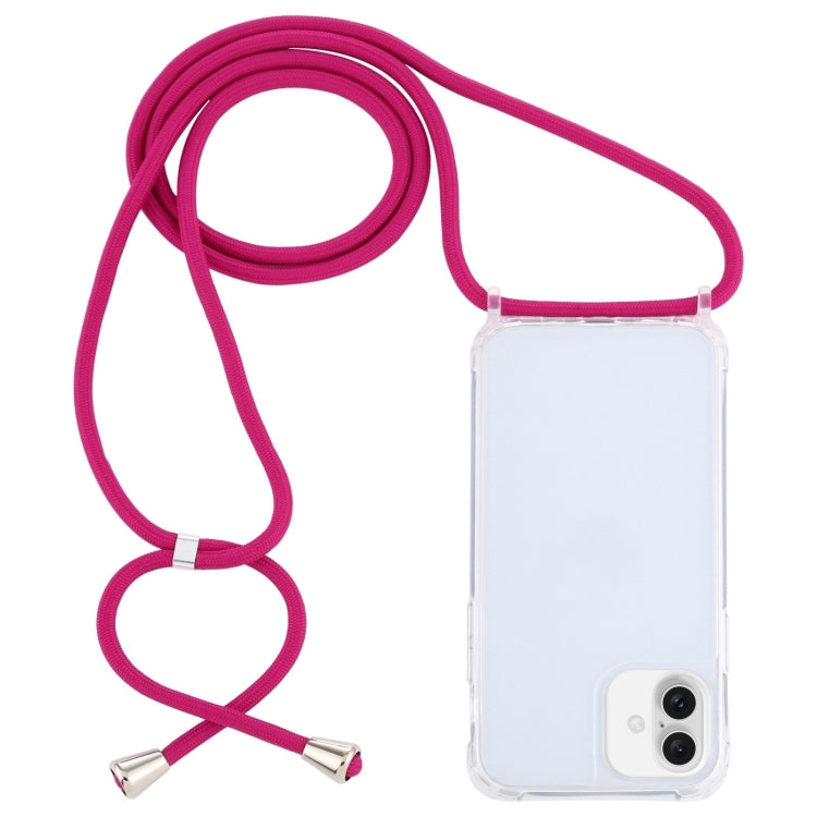 For iPhone 16 Transparent Acrylic Airbag Shockproof Phone Protective Case with Lanyard(Rose Red) - iPhone 16 Cases by buy2fix | Online Shopping UK | buy2fix