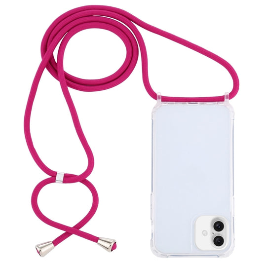 For iPhone 16 Transparent Acrylic Airbag Shockproof Phone Protective Case with Lanyard(Rose Red) - iPhone 16 Cases by buy2fix | Online Shopping UK | buy2fix