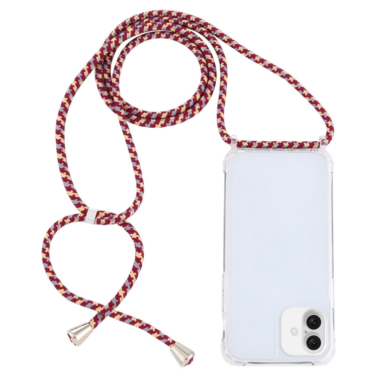 For iPhone 16 Transparent Acrylic Airbag Shockproof Phone Protective Case with Lanyard(Red Apricot Grey Rough Grain) - iPhone 16 Cases by buy2fix | Online Shopping UK | buy2fix