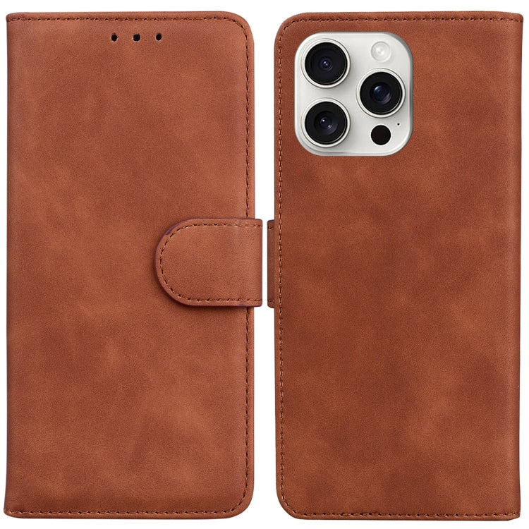 For iPhone 16 Pro Max Skin Feel Pure Color Flip Leather Phone Case(Brown) - iPhone 16 Pro Max Cases by buy2fix | Online Shopping UK | buy2fix