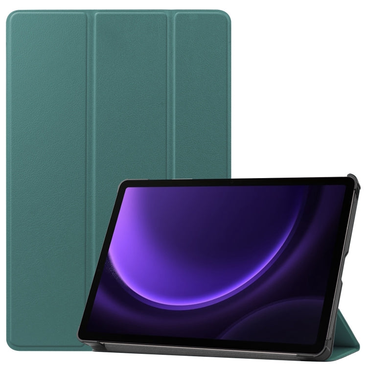 For Samsung Galaxy Tab S9 FE Custer Pure Color 3-Fold Holder Smart Leather Tablet Case(Dark Green) - Galaxy Tab S9 FE by buy2fix | Online Shopping UK | buy2fix