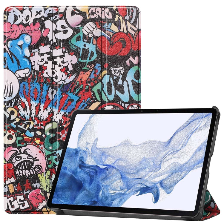 For Samsung Galaxy Tab S9 Custer Painted 3-Fold Holder Smart Leather Tablet Case(Graffiti) - Galaxy Tab S9 Cases by buy2fix | Online Shopping UK | buy2fix