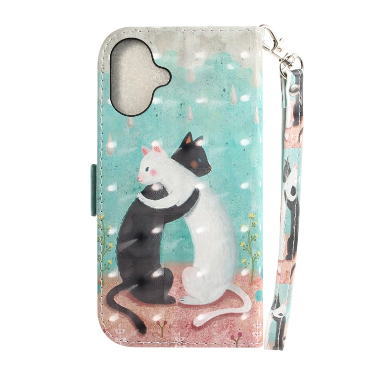 For iPhone 16 3D Colored Horizontal Flip Leather Phone Case(Black White Cat) - iPhone 16 Cases by buy2fix | Online Shopping UK | buy2fix