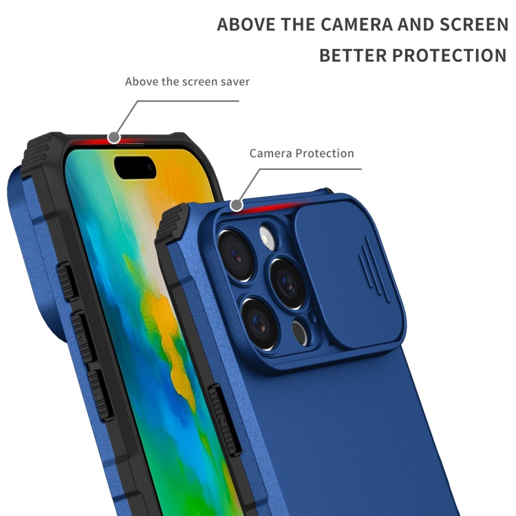 For iPhone 16 Pro Max Stereoscopic Holder Sliding Camshield Phone Case(Blue) - iPhone 16 Pro Max Cases by buy2fix | Online Shopping UK | buy2fix