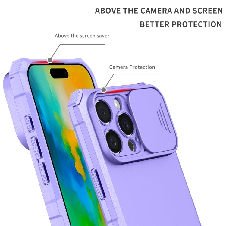 For iPhone 16 Pro Max Stereoscopic Holder Sliding Camshield Phone Case(Purple) - iPhone 16 Pro Max Cases by buy2fix | Online Shopping UK | buy2fix