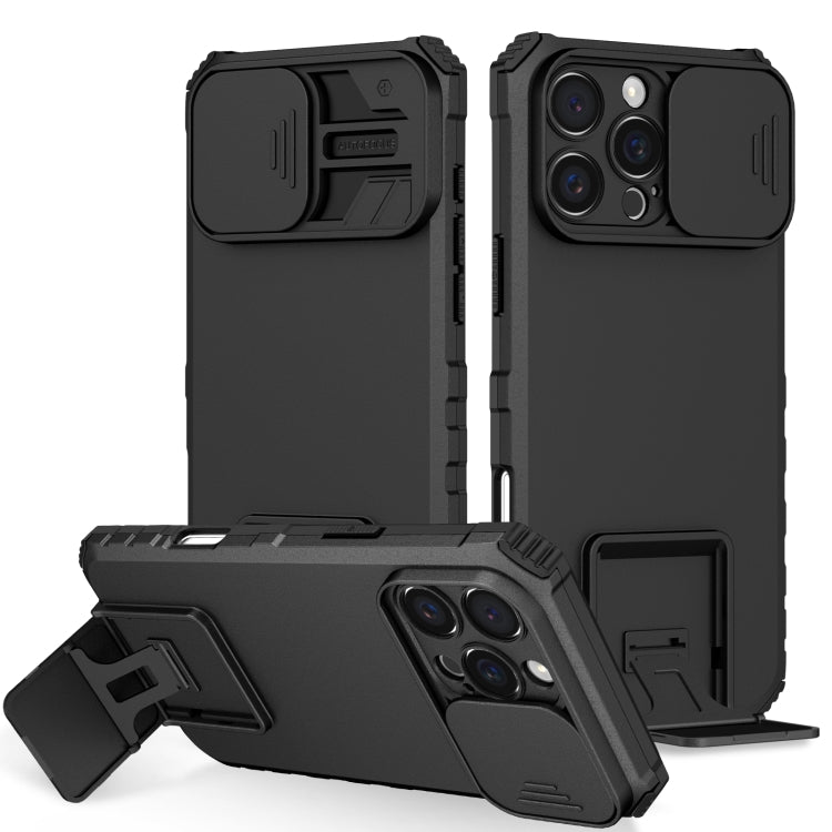 For iPhone 16 Pro Stereoscopic Holder Sliding Camshield Phone Case(Black) - iPhone 16 Pro Cases by buy2fix | Online Shopping UK | buy2fix