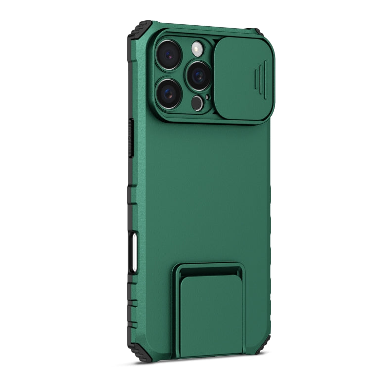 For iPhone 16 Pro Stereoscopic Holder Sliding Camshield Phone Case(Green) - iPhone 16 Pro Cases by buy2fix | Online Shopping UK | buy2fix