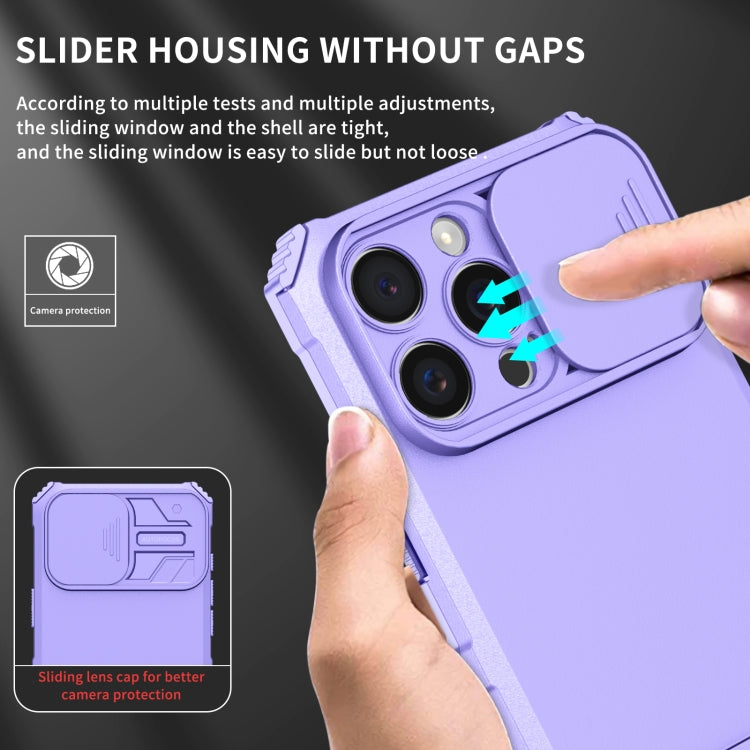 For iPhone 16 Pro Stereoscopic Holder Sliding Camshield Phone Case(Purple) - iPhone 16 Pro Cases by buy2fix | Online Shopping UK | buy2fix