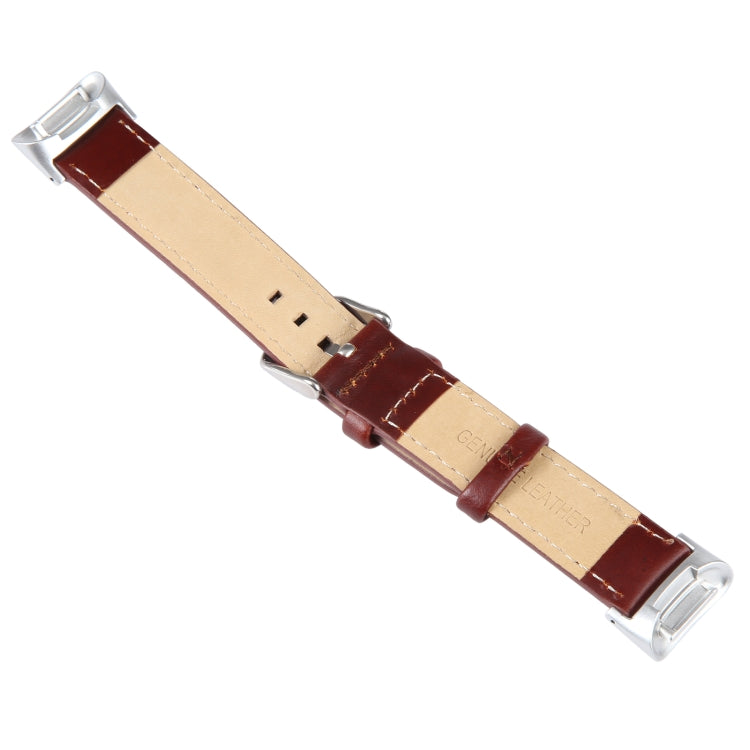 For Fitbit Charge 5 18mm Bamboo Joint Texture Genuine Leather Watch Band(Wine Red) - Watch Bands by buy2fix | Online Shopping UK | buy2fix