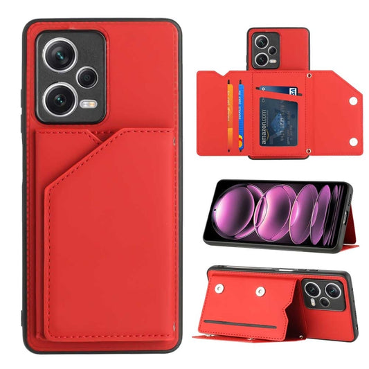 For Xiaomi Redmi Note 12 Pro 5G Skin Feel PU + TPU + PC Card Slots Phone Case(Red) - Xiaomi Cases by buy2fix | Online Shopping UK | buy2fix