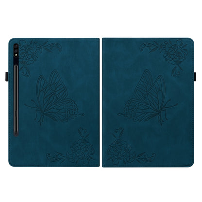 For Samsung Galaxy Tab S9 Butterfly Flower Embossed Leather Tablet Case(Blue) - Galaxy Tab S9 Cases by buy2fix | Online Shopping UK | buy2fix