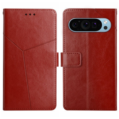 For Google Pixel 9 Pro XL Y-shaped Pattern Flip Leather Phone Case(Brown) - Google Cases by buy2fix | Online Shopping UK | buy2fix