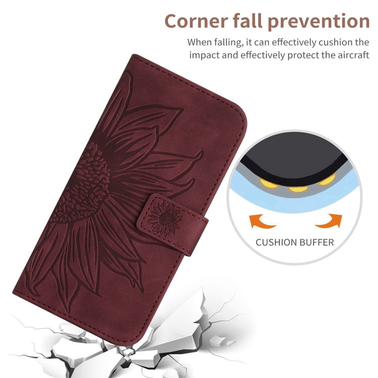 For Google Pixel 9 Pro Skin Feel Sun Flower Embossed Flip Leather Phone Case with Lanyard(Wine Red) - Google Cases by buy2fix | Online Shopping UK | buy2fix