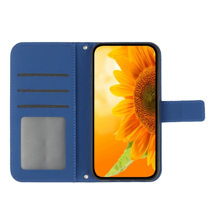 For Google Pixel 9 Skin Feel Sun Flower Embossed Flip Leather Phone Case with Lanyard(Dark Blue) - Google Cases by buy2fix | Online Shopping UK | buy2fix