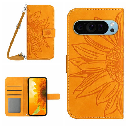 For Google Pixel 9 Skin Feel Sun Flower Embossed Flip Leather Phone Case with Lanyard(Yellow) - Google Cases by buy2fix | Online Shopping UK | buy2fix