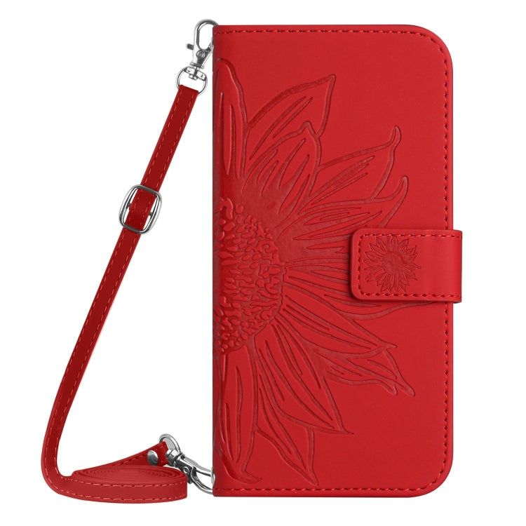 For Google Pixel 9 Pro XL Skin Feel Sun Flower Embossed Flip Leather Phone Case with Lanyard(Red) - Google Cases by buy2fix | Online Shopping UK | buy2fix