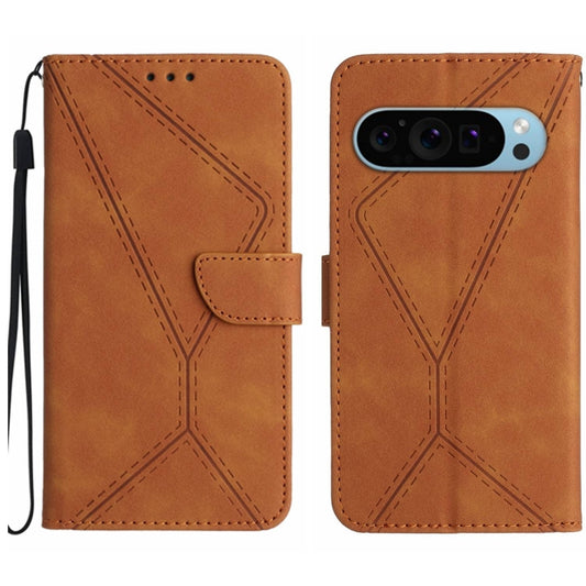 For Google Pixel 9 Stitching Embossed Leather Phone Case(Brown) - Google Cases by buy2fix | Online Shopping UK | buy2fix