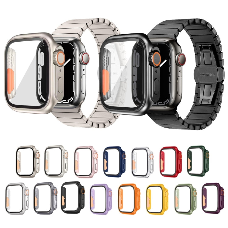 For Apple Watch Series 9 / 8 / 7 45mm Tempered Film Hybrid PC Integrated Watch Case(Orange) - Watch Cases by buy2fix | Online Shopping UK | buy2fix