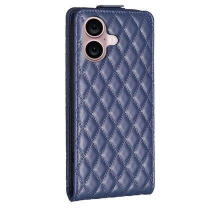 For iPhone 16 Diamond Lattice Vertical Flip Leather Phone Case(Blue) - iPhone 16 Cases by buy2fix | Online Shopping UK | buy2fix