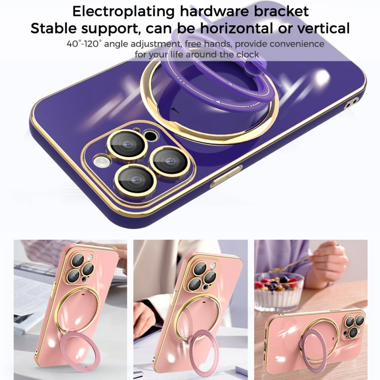 For iPhone 13 Pro Multifunction Electroplating MagSafe Holder Phone Case(Pink) - iPhone 13 Pro Cases by buy2fix | Online Shopping UK | buy2fix