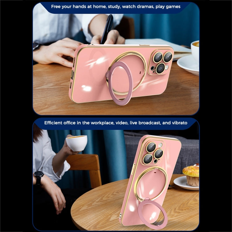 For iPhone 13 Pro Multifunction Electroplating MagSafe Holder Phone Case(Pink) - iPhone 13 Pro Cases by buy2fix | Online Shopping UK | buy2fix