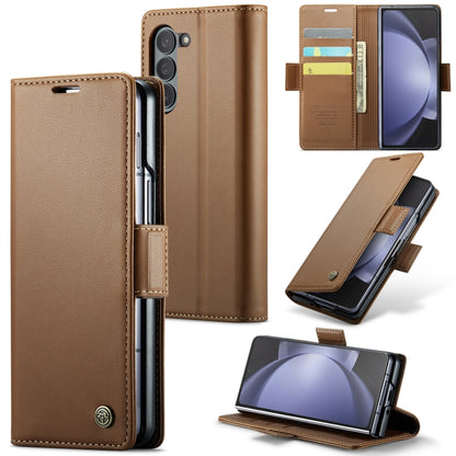 For Samsung Galaxy Z Fold5 CaseMe 023 Butterfly Buckle Litchi Texture RFID Anti-theft Leather Phone Case(Brown) - Galaxy Z Fold5 Cases by CaseMe | Online Shopping UK | buy2fix