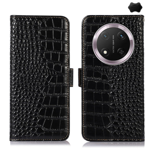 For Honor X9c 5G Global Crocodile Top Layer Cowhide Leather Phone Case(Black) - Honor Cases by buy2fix | Online Shopping UK | buy2fix