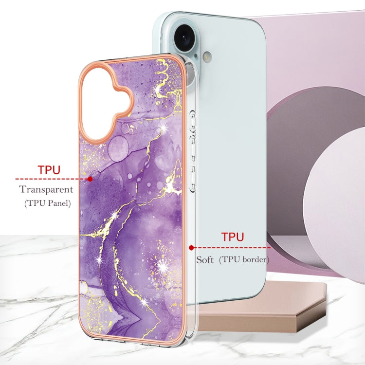 For iPhone 16 Plus Electroplating Marble Pattern Dual-side IMD TPU Shockproof Phone Case (Purple 002) - iPhone 16 Plus Cases by buy2fix | Online Shopping UK | buy2fix