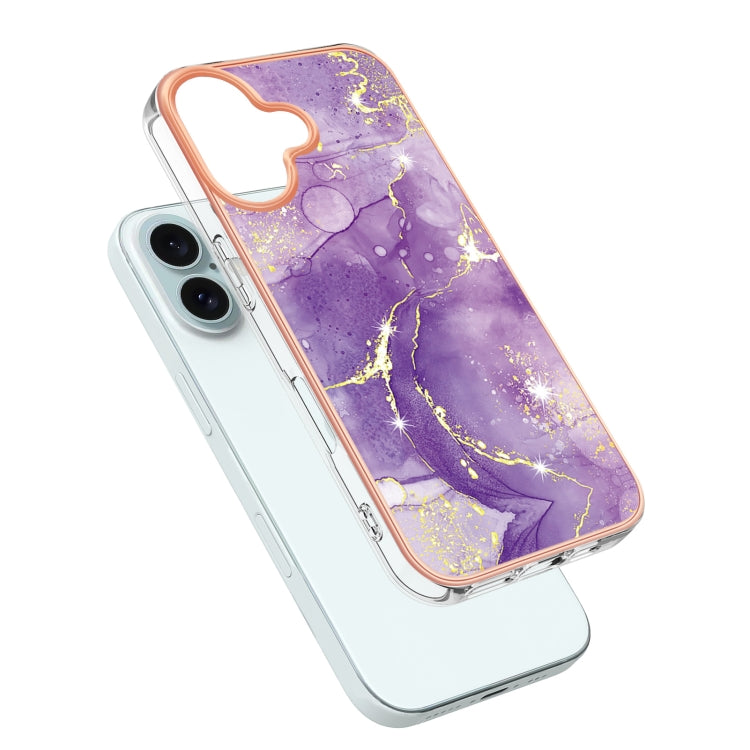 For iPhone 16 Electroplating Marble Pattern Dual-side IMD TPU Shockproof Phone Case (Purple 002) - iPhone 16 Cases by buy2fix | Online Shopping UK | buy2fix