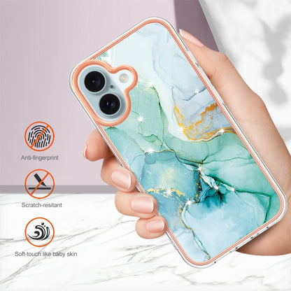 For iPhone 16 Electroplating Marble Pattern Dual-side IMD TPU Shockproof Phone Case(Green 003) - iPhone 16 Cases by buy2fix | Online Shopping UK | buy2fix