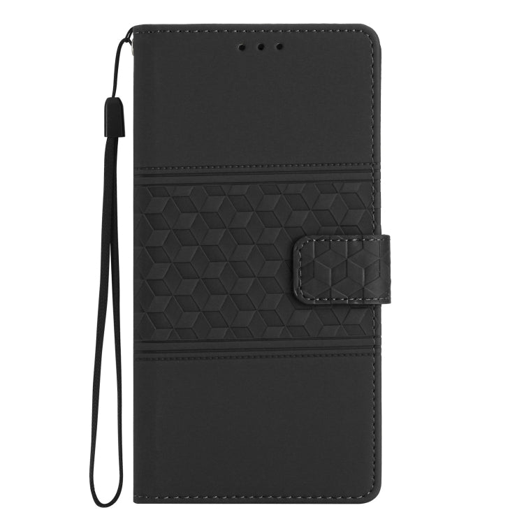 For iPhone 16 Plus Diamond Embossed Skin Feel Leather Phone Case(Black) - iPhone 16 Plus Cases by buy2fix | Online Shopping UK | buy2fix