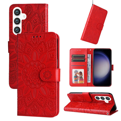 For Samsung Galaxy S24 Embossed Sunflower Leather Phone Case(Red) - Galaxy S24 5G Cases by buy2fix | Online Shopping UK | buy2fix