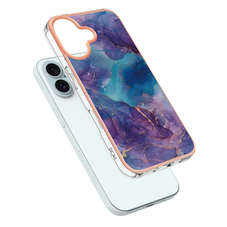 For iPhone 16 Electroplating Marble Dual-side IMD Phone Case(Purple 016) - iPhone 16 Cases by buy2fix | Online Shopping UK | buy2fix