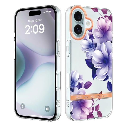 For iPhone 16 Plus Flowers and Plants Series IMD TPU Phone Case(Purple Begonia) - iPhone 16 Plus Cases by buy2fix | Online Shopping UK | buy2fix