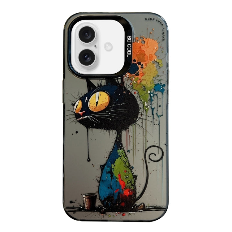 For iPhone 16 Plus Animal Pattern Oil Painting Series PC + TPU Phone Case(Black Cat) - iPhone 16 Plus Cases by buy2fix | Online Shopping UK | buy2fix