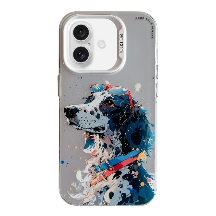 For iPhone 16 Animal Pattern Oil Painting Series PC + TPU Phone Case(Spotted Dog) - iPhone 16 Cases by buy2fix | Online Shopping UK | buy2fix