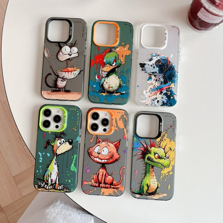 For iPhone 16 Plus Animal Pattern Oil Painting Series PC + TPU Phone Case(Stupid Cat) - iPhone 16 Plus Cases by buy2fix | Online Shopping UK | buy2fix