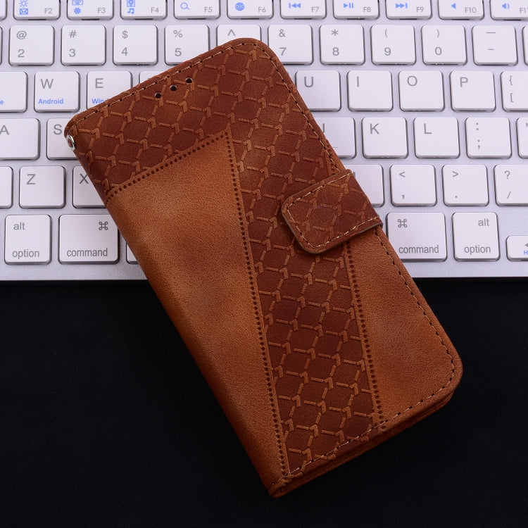 For iPhone 16 Seven-shaped Embossed Leather Phone Case(Brown) - iPhone 16 Cases by buy2fix | Online Shopping UK | buy2fix