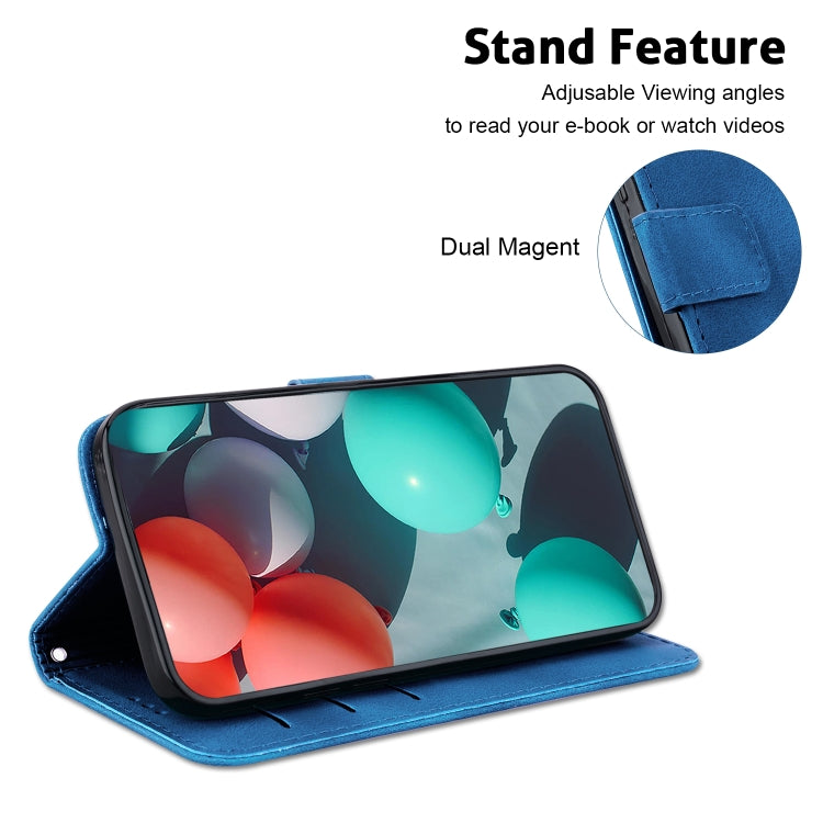 For iPhone 16 Seven-shaped Embossed Leather Phone Case(Blue) - iPhone 16 Cases by buy2fix | Online Shopping UK | buy2fix