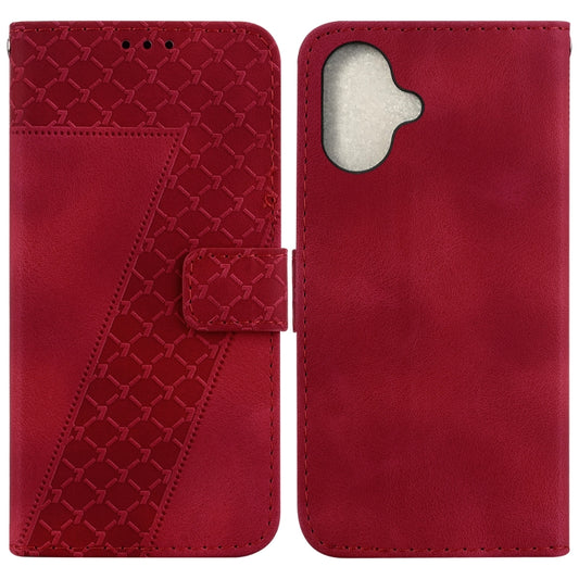 For iPhone 16 Seven-shaped Embossed Leather Phone Case(Red) - iPhone 16 Cases by buy2fix | Online Shopping UK | buy2fix