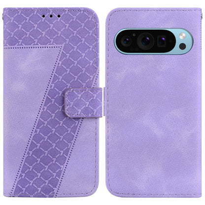 For Google Pixel 9 Pro 7-shaped Embossed Leather Phone Case(Purple) - Google Cases by buy2fix | Online Shopping UK | buy2fix