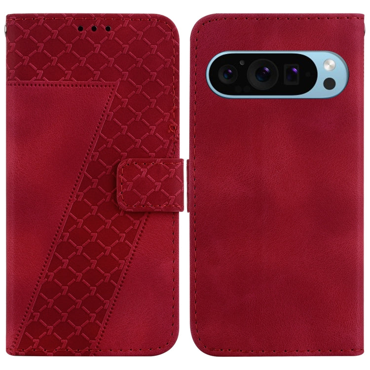 For Google Pixel 9 Pro 7-shaped Embossed Leather Phone Case(Red) - Google Cases by buy2fix | Online Shopping UK | buy2fix