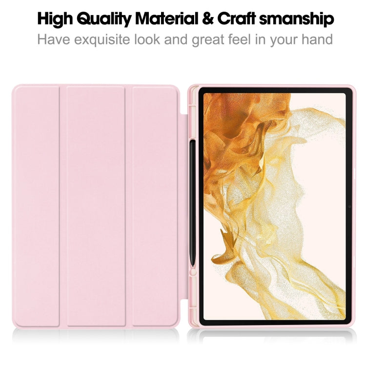 For Samsung Galaxy Tab S9+ 3-Fold Pure Color TPU Smart Leather Tablet Case with Pen Slot(Pink) - Galaxy Tab S9+ Cases by buy2fix | Online Shopping UK | buy2fix