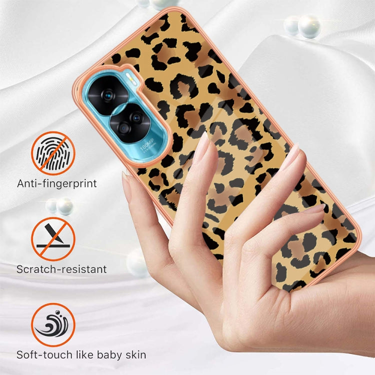 For Honor 90 Lite 5G Electroplating Marble Dual-side IMD Phone Case(Leopard Print) - Honor Cases by buy2fix | Online Shopping UK | buy2fix