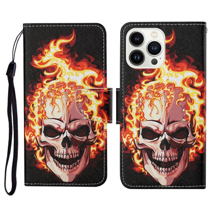 For iPhone 16 Pro Max 3D Colored Drawing Flip Leather Phone Case(Flame Skull) - iPhone 16 Pro Max Cases by buy2fix | Online Shopping UK | buy2fix