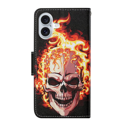 For iPhone 16 Plus 3D Colored Drawing Flip Leather Phone Case(Flame Skull) - iPhone 16 Plus Cases by buy2fix | Online Shopping UK | buy2fix